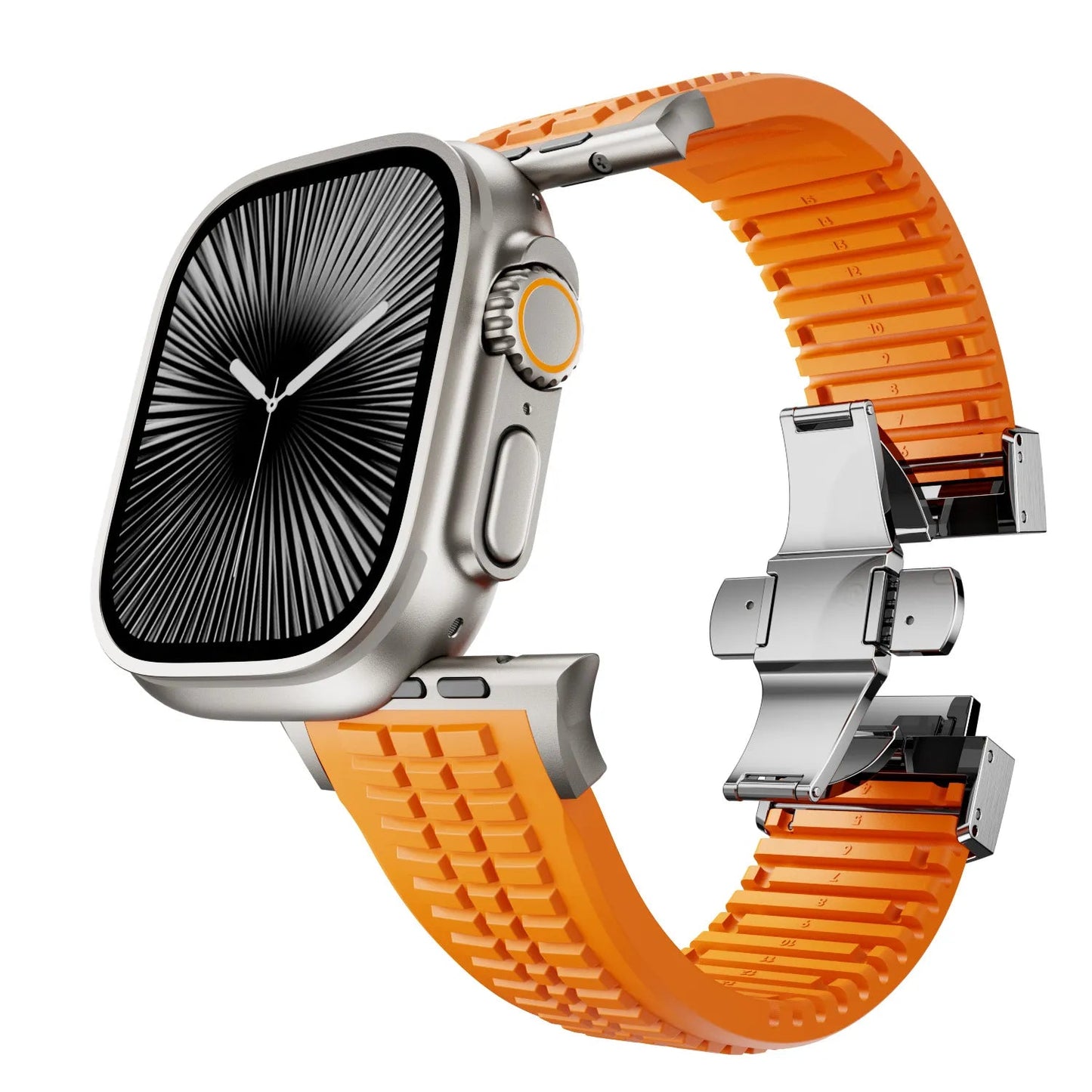 New fluororubber dual press-button watch strap suitable for Apple Watch models 10, 9, 8, 7, 6, 5, SE, Ultra, Series 2, and Series 1 Dewell X