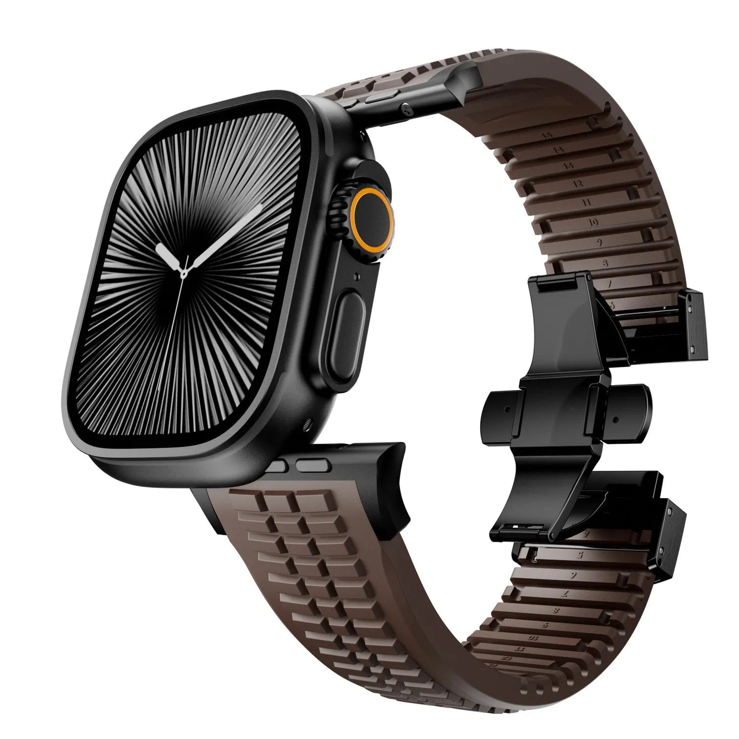 New fluororubber dual press-button watch strap suitable for Apple Watch models 10, 9, 8, 7, 6, 5, SE, Ultra, Series 2, and Series 1 Dewell X
