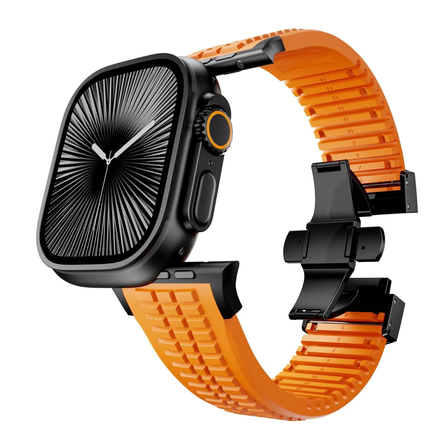 New fluororubber dual press-button watch strap suitable for Apple Watch models 10, 9, 8, 7, 6, 5, SE, Ultra, Series 2, and Series 1 Dewell X
