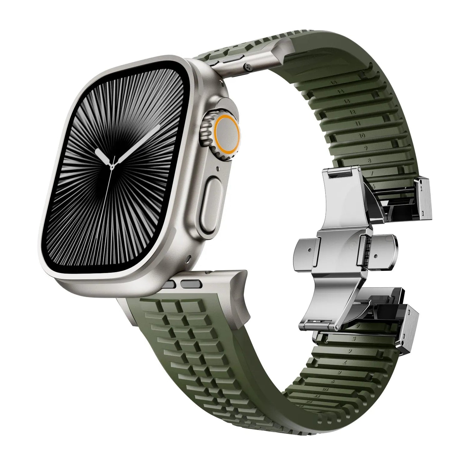 New fluororubber dual press-button watch strap suitable for Apple Watch models 10, 9, 8, 7, 6, 5, SE, Ultra, Series 2, and Series 1 Dewell X