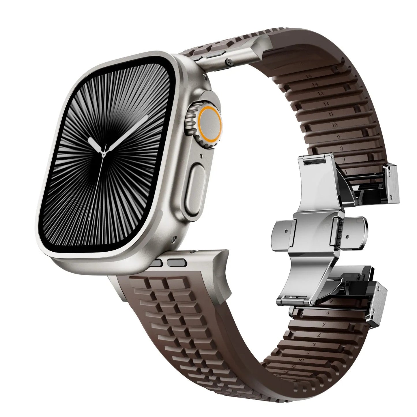 New fluororubber dual press-button watch strap suitable for Apple Watch models 10, 9, 8, 7, 6, 5, SE, Ultra, Series 2, and Series 1 Dewell X