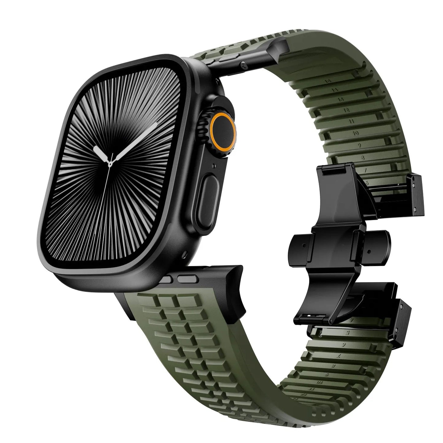 New fluororubber dual press-button watch strap suitable for Apple Watch models 10, 9, 8, 7, 6, 5, SE, Ultra, Series 2, and Series 1 Dewell X