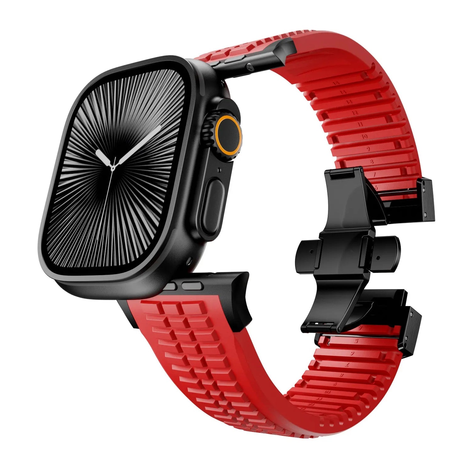 New fluororubber dual press-button watch strap suitable for Apple Watch models 10, 9, 8, 7, 6, 5, SE, Ultra, Series 2, and Series 1 Dewell X