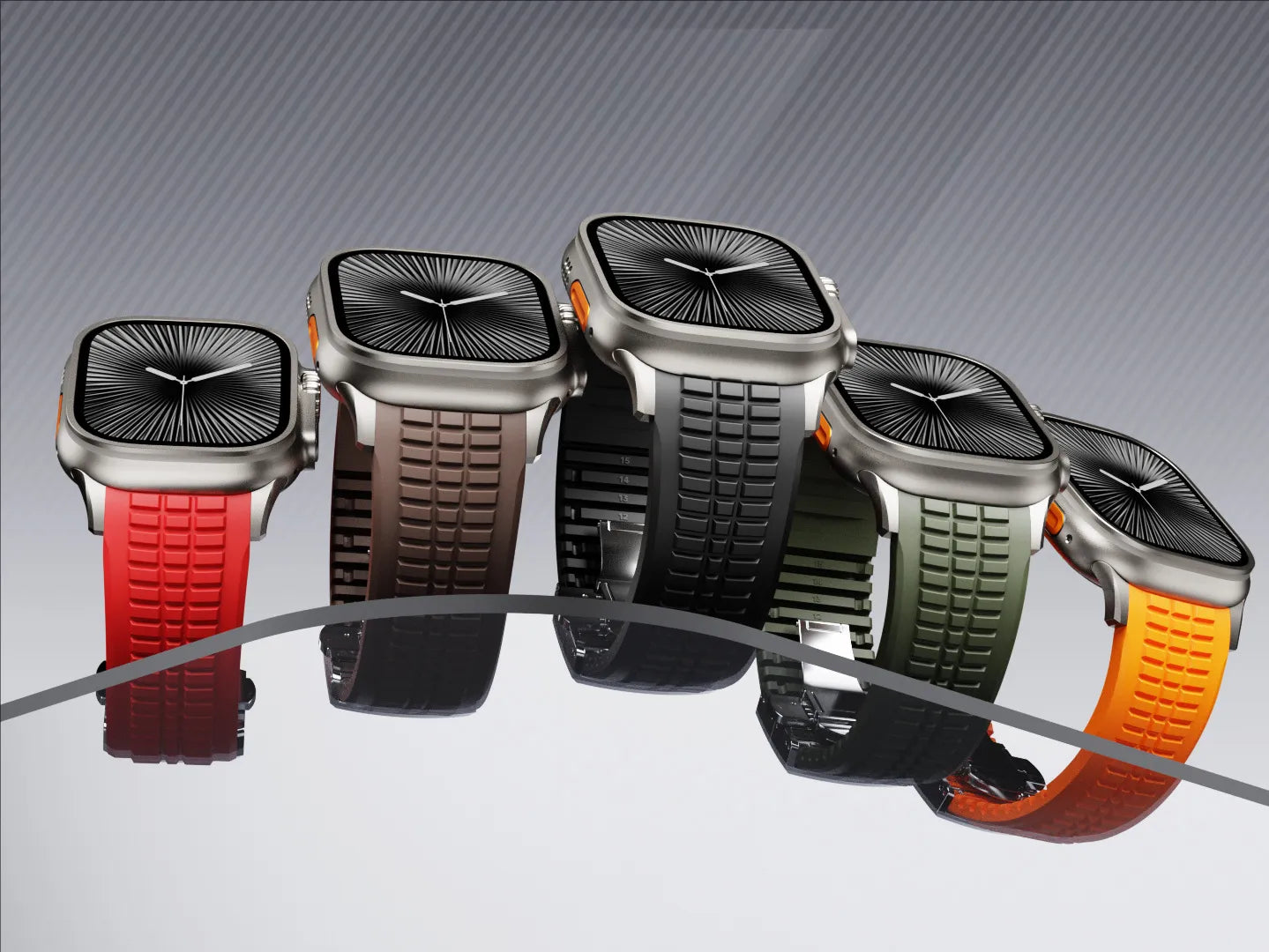 New fluororubber dual press-button watch strap suitable for Apple Watch models 10, 9, 8, 7, 6, 5, SE, Ultra, Series 2, and Series 1 Dewell X