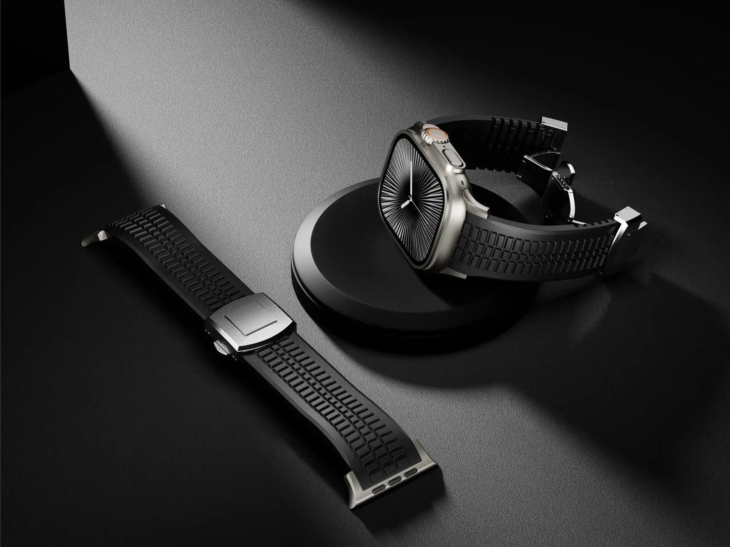 New fluororubber dual press-button watch strap suitable for Apple Watch models 10, 9, 8, 7, 6, 5, SE, Ultra, Series 2, and Series 1 Dewell X