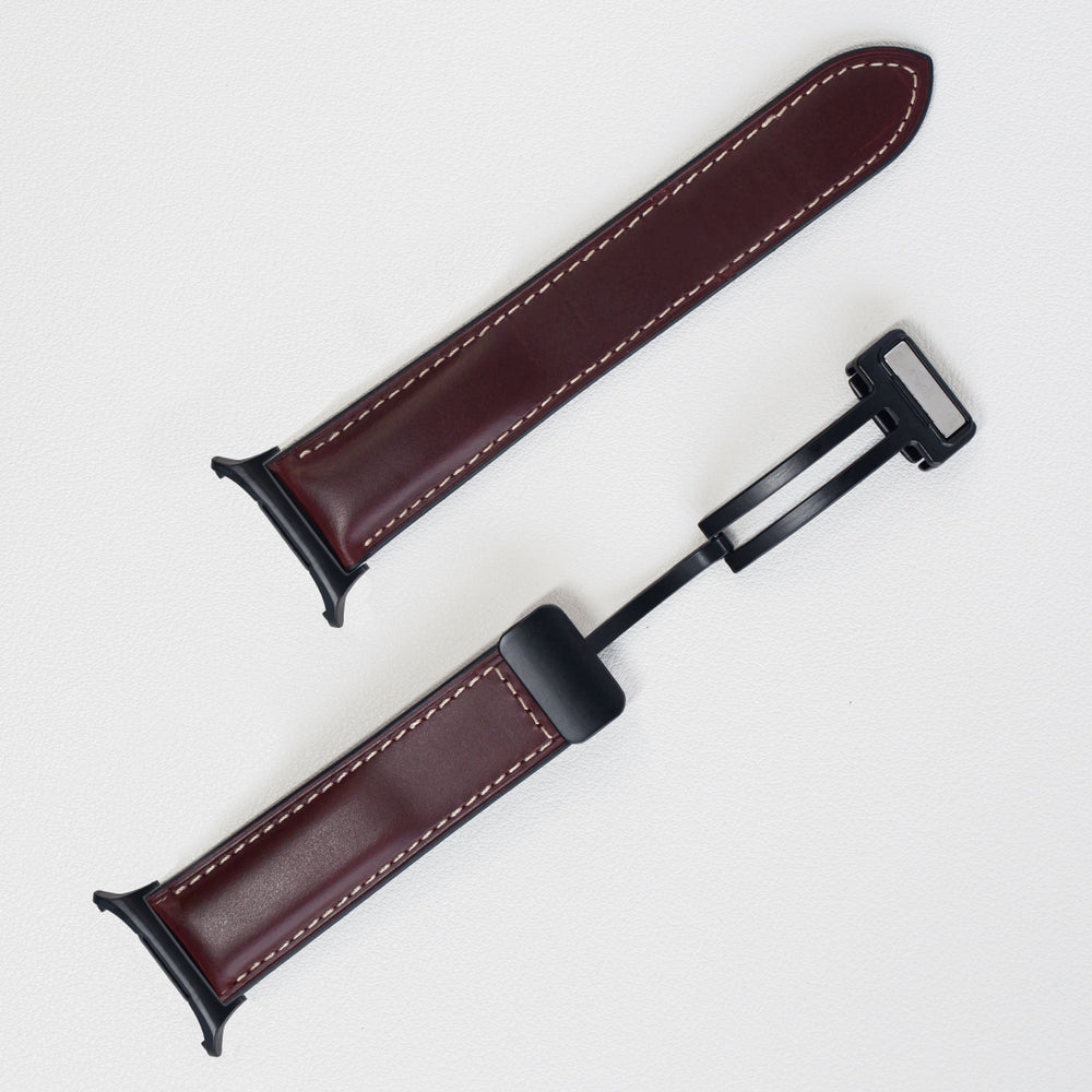 Magnetic Leather Band For Samsung Galaxy Watch Ultra Black Adapter-Wine Red Band Galaxy Ultra 47mm Dewell X