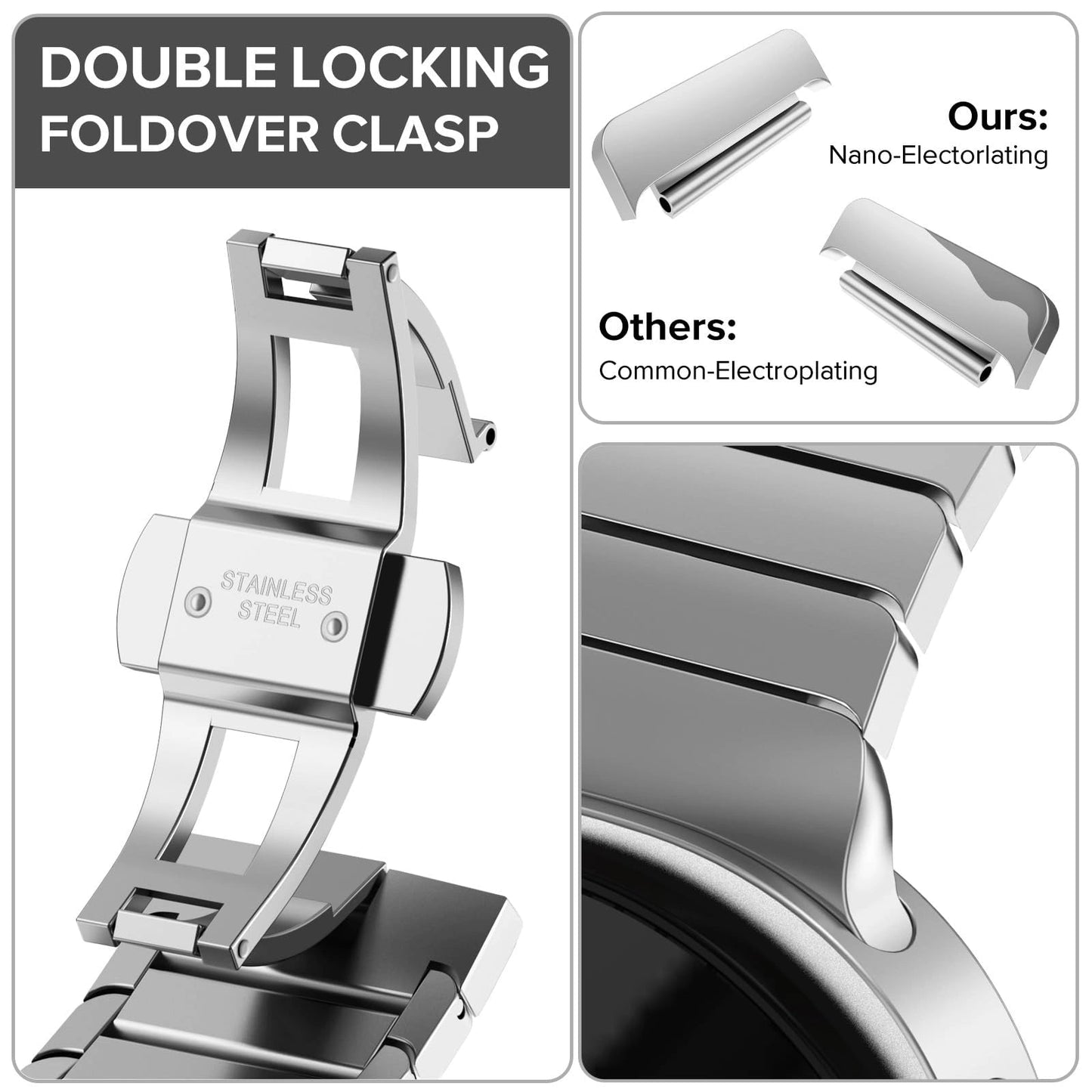 Solid Stainless Steel Watch Band - Fits Galaxy Watch 8 Ultra 46mm, Adjustable Butterfly Clasp Strap - Dewell X