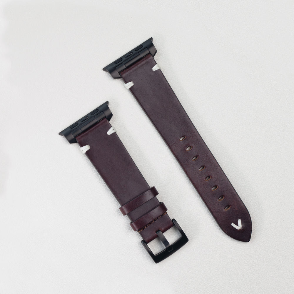 Quick-Release Genuine Leather Band T02 for Apple Watch Wine Red Dewell X