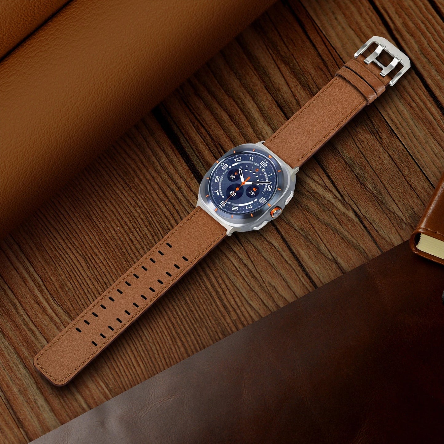 Double-Hole Genuine Leather Watch Strap for Samsung Galaxy Watch8/8c (40/44/46mm)/Watch8 Ultra (47mm) - 22mm Interface Sports Style Push Buckle, Multiple Colors Available Dewell X
