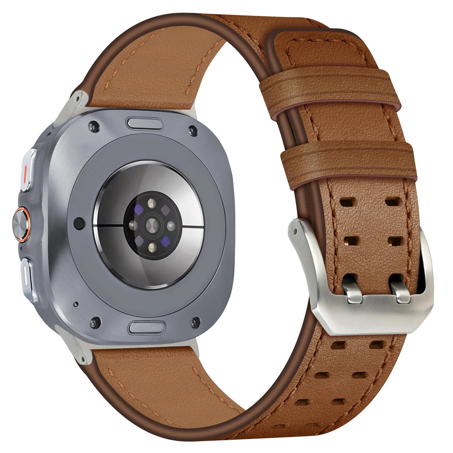 Double-Hole Genuine Leather Watch Strap for Samsung Galaxy Watch8/8c (40/44/46mm)/Watch8 Ultra (47mm) - 22mm Interface Sports Style Push Buckle, Multiple Colors Available Dewell X