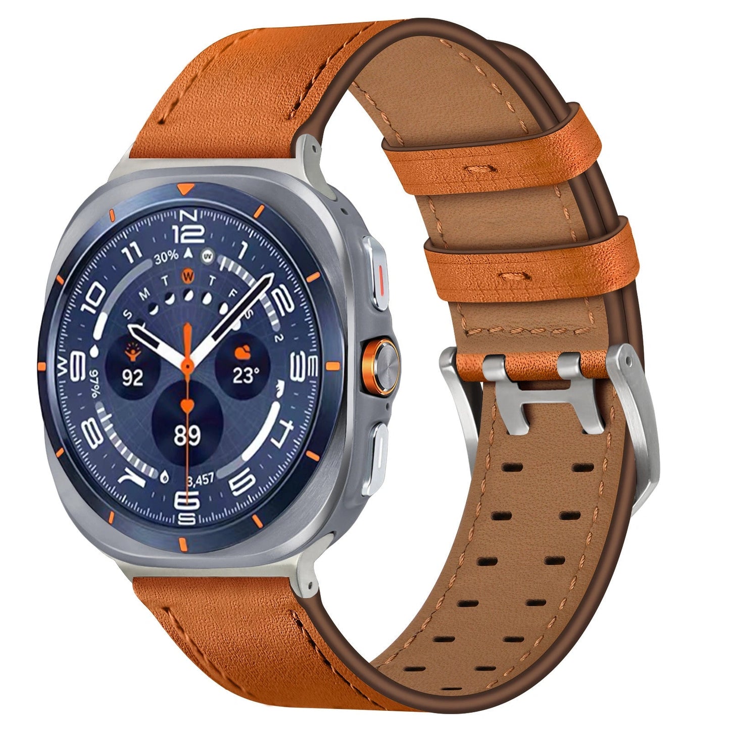 Double-Hole Genuine Leather Watch Strap for Samsung Galaxy Watch8/8c (40/44/46mm)/Watch8 Ultra (47mm) - 22mm Interface Sports Style Push Buckle, Multiple Colors Available Dewell X