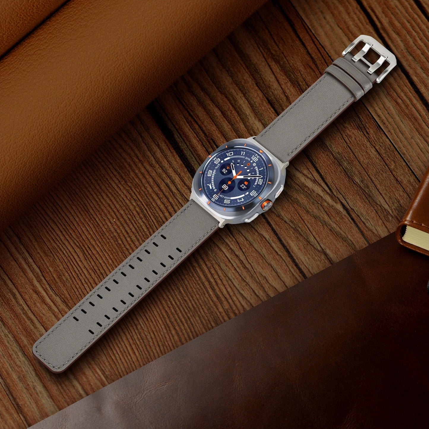 Double-Hole Genuine Leather Watch Strap for Samsung Galaxy Watch8/8c (40/44/46mm)/Watch8 Ultra (47mm) - 22mm Interface Sports Style Push Buckle, Multiple Colors Available Dewell X