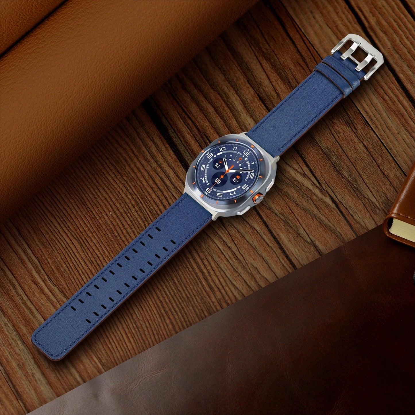 Double-Hole Genuine Leather Watch Strap for Samsung Galaxy Watch8/8c (40/44/46mm)/Watch8 Ultra (47mm) - 22mm Interface Sports Style Push Buckle, Multiple Colors Available Dewell X