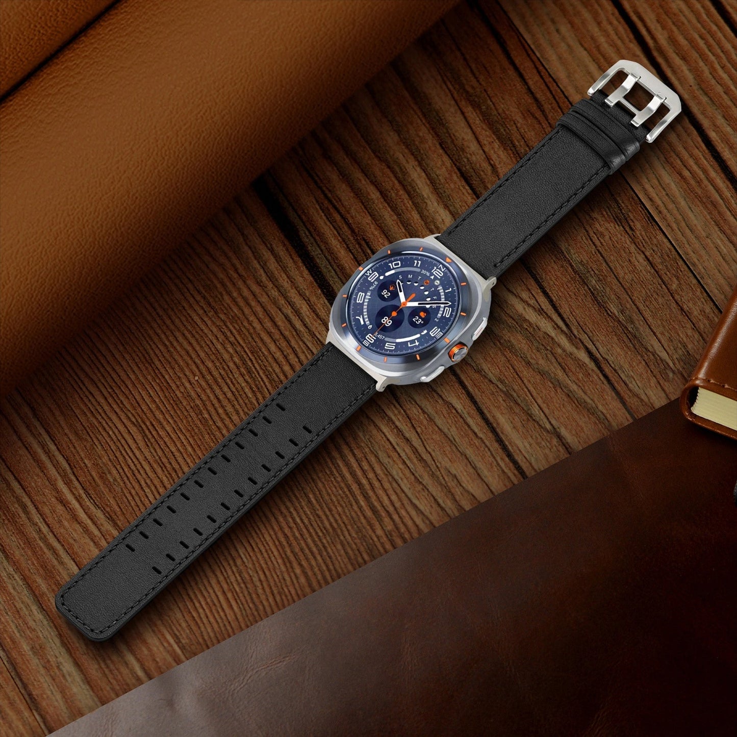 Double-Hole Genuine Leather Watch Strap for Samsung Galaxy Watch8/8c (40/44/46mm)/Watch8 Ultra (47mm) - 22mm Interface Sports Style Push Buckle, Multiple Colors Available Dewell X