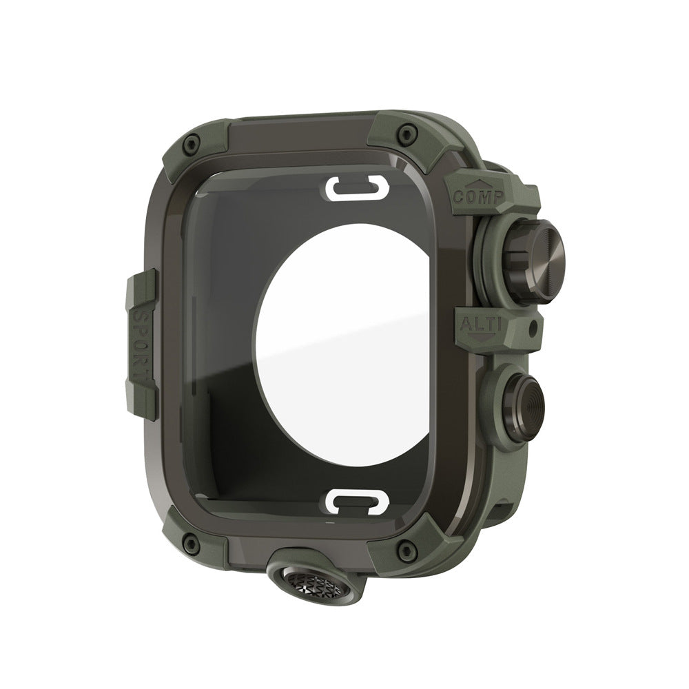 Rugged Armor Pro Case with Built-in Touch Sensitive Tempered Glass Screen Protector for Apple Watch 49mm |46mm |45mm |44mm Durable Full Coverage Cover Gold Black Dewell X
