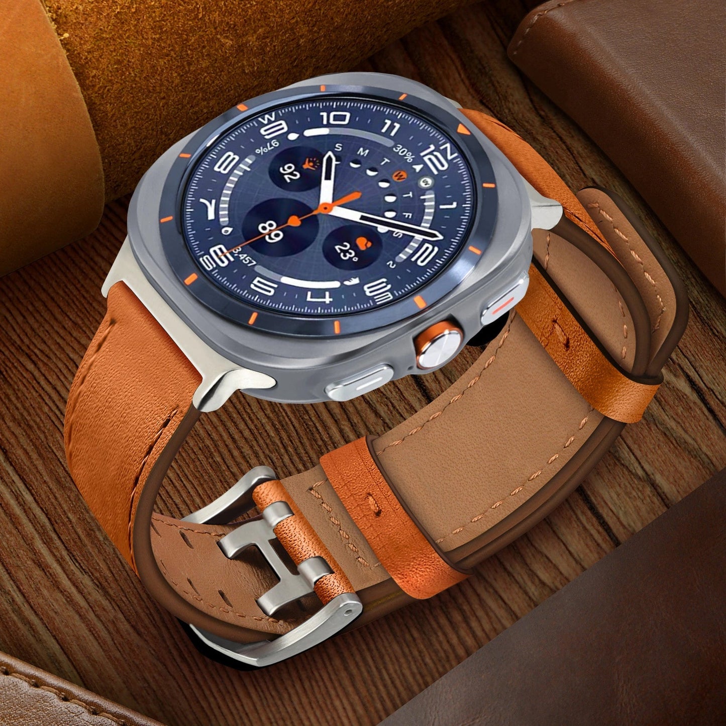 Double-Hole Genuine Leather Watch Strap for Samsung Galaxy Watch8/8c (40/44/46mm)/Watch8 Ultra (47mm) - 22mm Interface Sports Style Push Buckle, Multiple Colors Available Dewell X