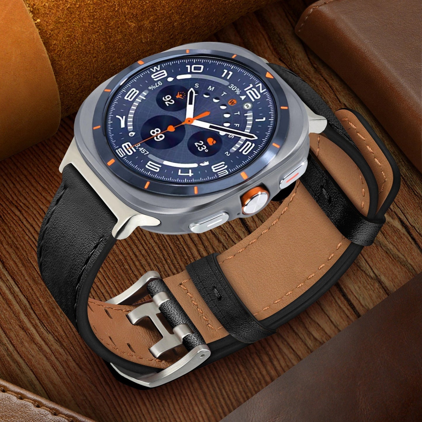 Double-Hole Genuine Leather Watch Strap for Samsung Galaxy Watch8/8c (40/44/46mm)/Watch8 Ultra (47mm) - 22mm Interface Sports Style Push Buckle, Multiple Colors Available Dewell X