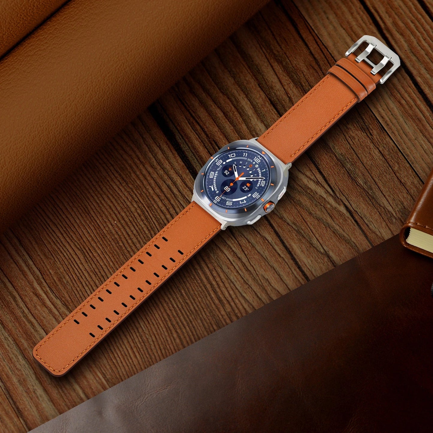 Double-Hole Genuine Leather Watch Strap for Samsung Galaxy Watch8/8c (40/44/46mm)/Watch8 Ultra (47mm) - 22mm Interface Sports Style Push Buckle, Multiple Colors Available Dewell X