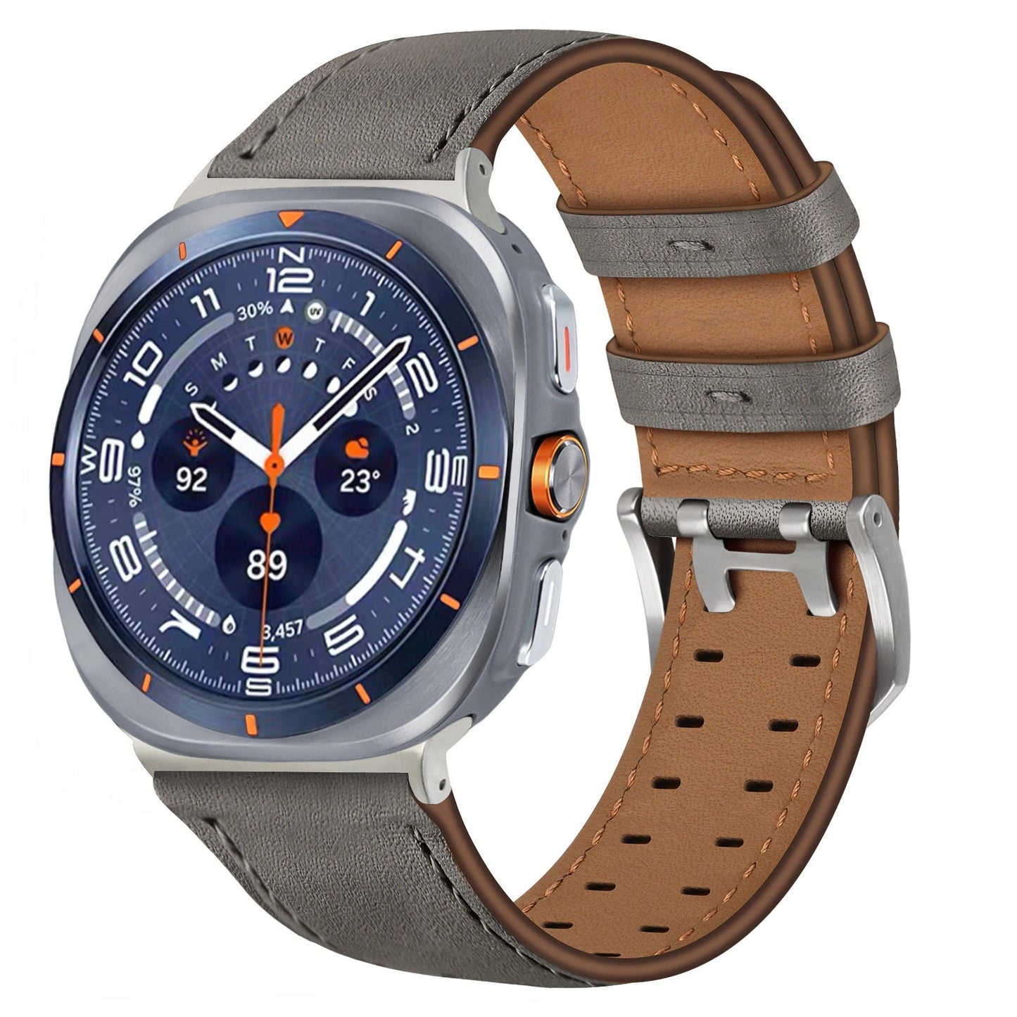 Double-Hole Genuine Leather Watch Strap for Samsung Galaxy Watch8/8c (40/44/46mm)/Watch8 Ultra (47mm) - 22mm Interface Sports Style Push Buckle, Multiple Colors Available Dewell X