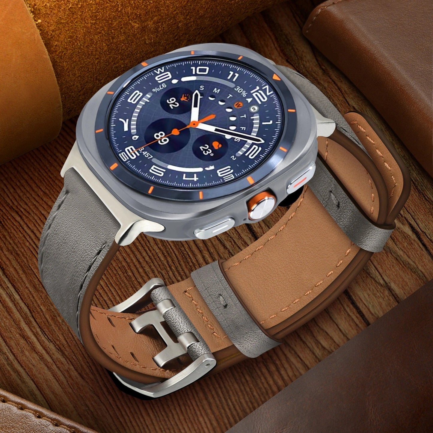 Double-Hole Genuine Leather Watch Strap for Samsung Galaxy Watch8/8c (40/44/46mm)/Watch8 Ultra (47mm) - 22mm Interface Sports Style Push Buckle, Multiple Colors Available Dewell X