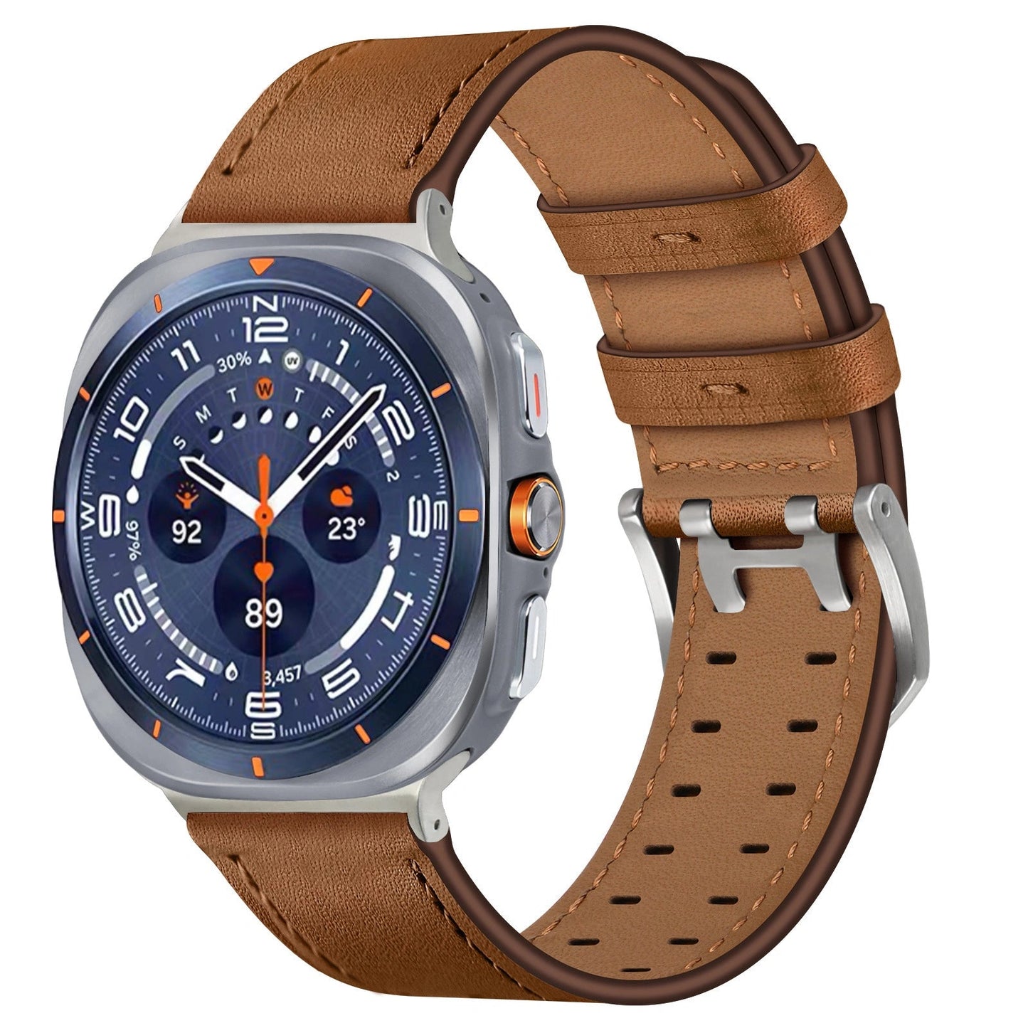 Double-Hole Genuine Leather Watch Strap for Samsung Galaxy Watch8/8c (40/44/46mm)/Watch8 Ultra (47mm) - 22mm Interface Sports Style Push Buckle, Multiple Colors Available Dewell X