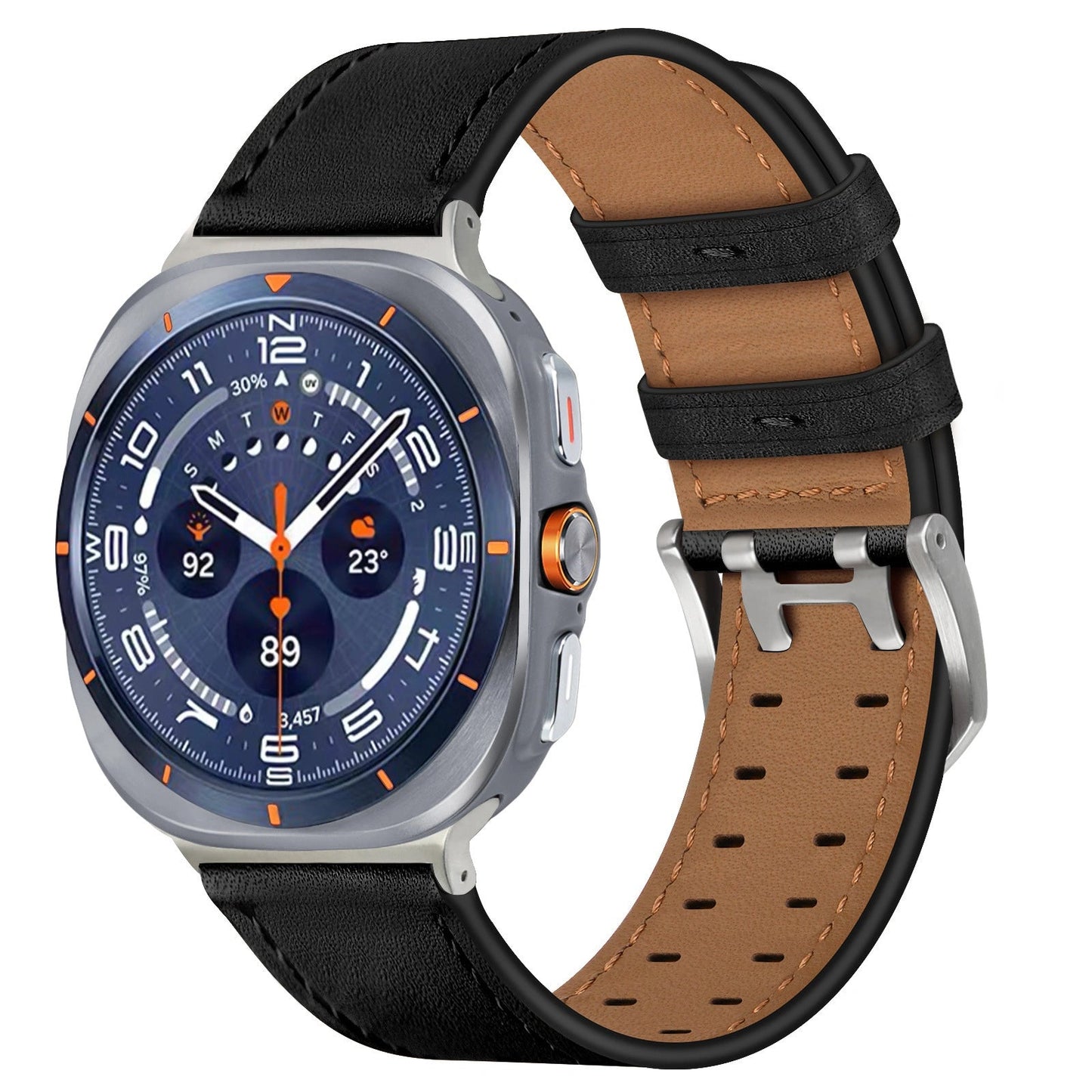 Double-Hole Genuine Leather Watch Strap for Samsung Galaxy Watch8/8c (40/44/46mm)/Watch8 Ultra (47mm) - 22mm Interface Sports Style Push Buckle, Multiple Colors Available Dewell X