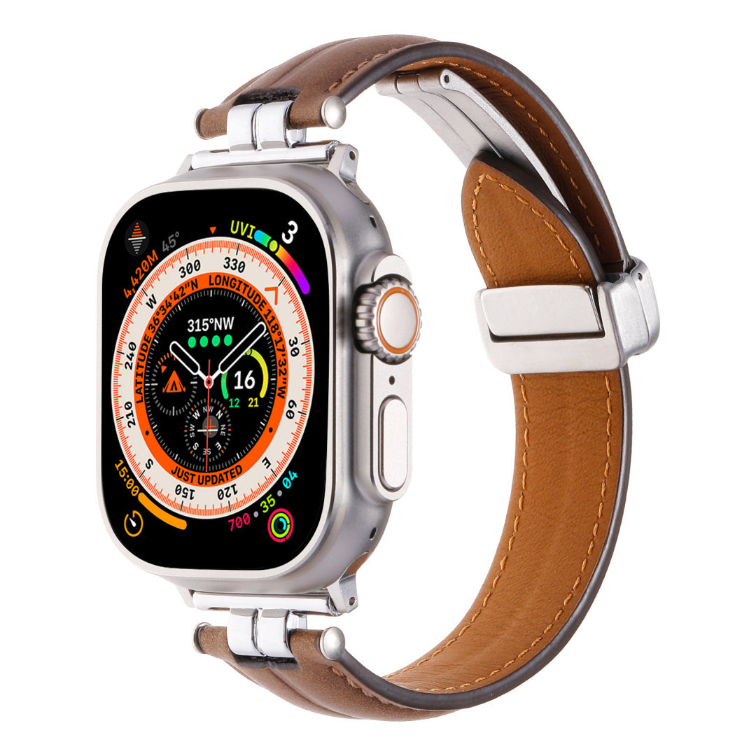 Professional Magnetic Leather Band for Apple Watch - Adjustable Stainless Steel Buckle, Stylish for Men & Women Dark brown Dewell X