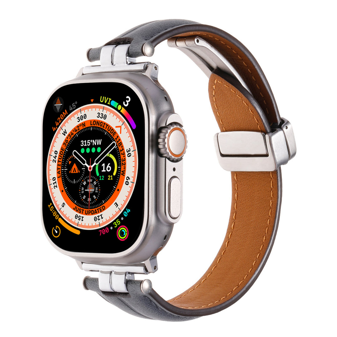 Professional Magnetic Leather Band for Apple Watch - Adjustable Stainless Steel Buckle, Stylish for Men & Women gray blue Dewell X