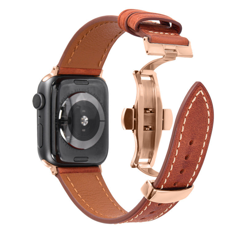 Luxury Leather Butterfly Buckle Band for Apple Watch - Dewell X