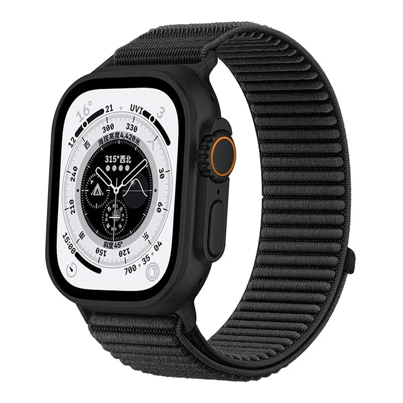 Wilderness Mountain Nylon Strap for Apple Watch – Breathable Woven Band with Buckle (38–49mm) Dewell X