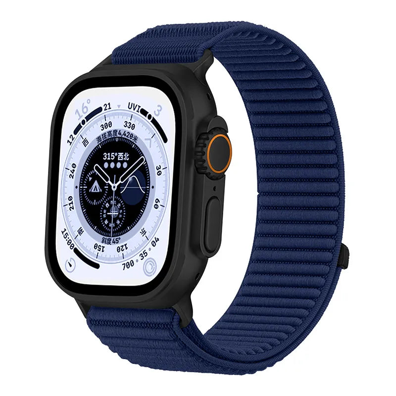 Wilderness Mountain Nylon Strap for Apple Watch – Breathable Woven Band with Buckle (38–49mm) Dewell X