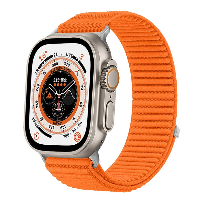 Wilderness Mountain Nylon Strap for Apple Watch – Breathable Woven Band with Buckle (38–49mm) Dewell X
