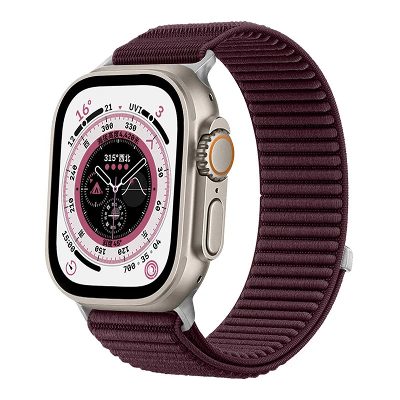 Wilderness Mountain Nylon Strap for Apple Watch – Breathable Woven Band with Buckle (38–49mm) Dewell X