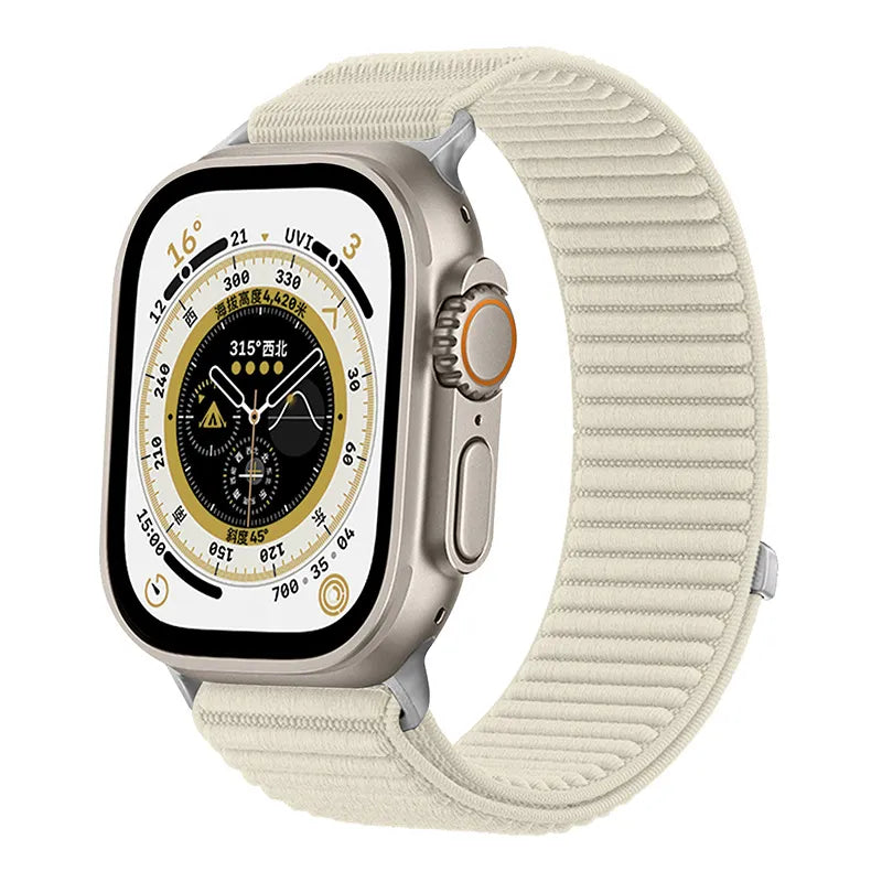 Wilderness Mountain Nylon Strap for Apple Watch – Breathable Woven Band with Buckle (38–49mm) Dewell X