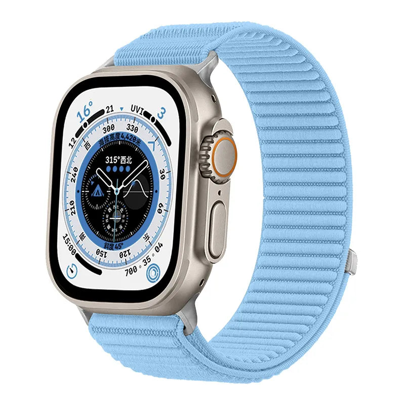 Wilderness Mountain Nylon Strap for Apple Watch – Breathable Woven Band with Buckle (38–49mm) Dewell X
