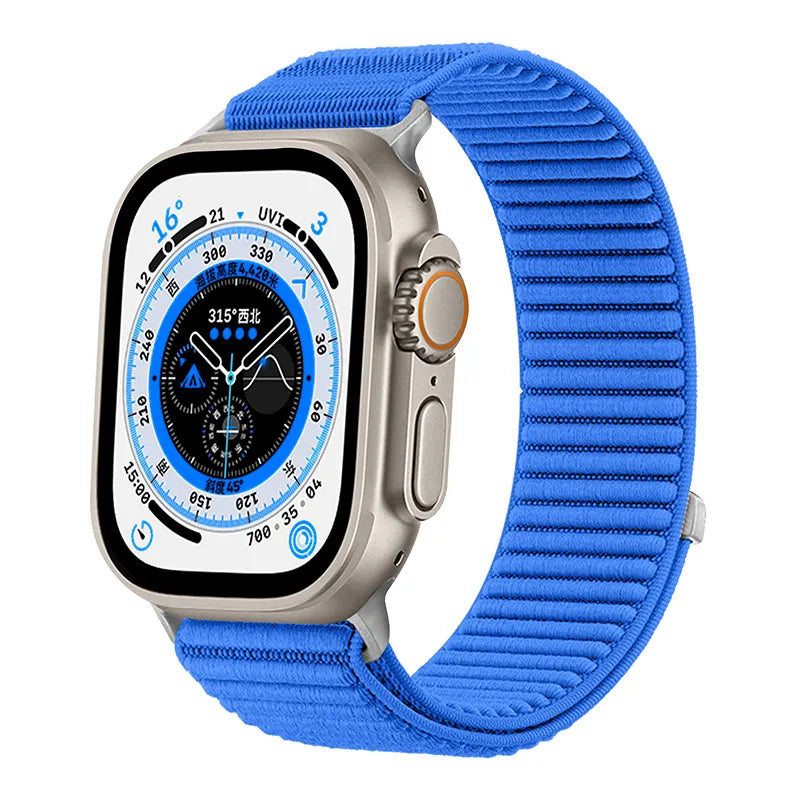 Wilderness Mountain Nylon Strap for Apple Watch – Breathable Woven Band with Buckle (38–49mm) Dewell X