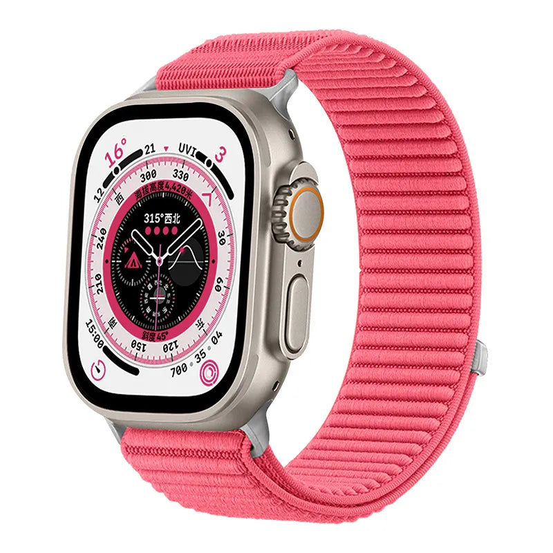 Wilderness Mountain Nylon Strap for Apple Watch – Breathable Woven Band with Buckle (38–49mm) Dewell X