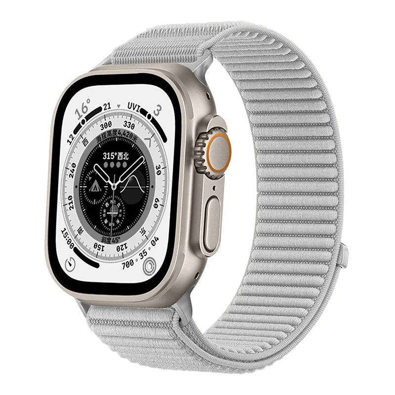 Wilderness Mountain Nylon Strap for Apple Watch – Breathable Woven Band with Buckle (38–49mm) Dewell X