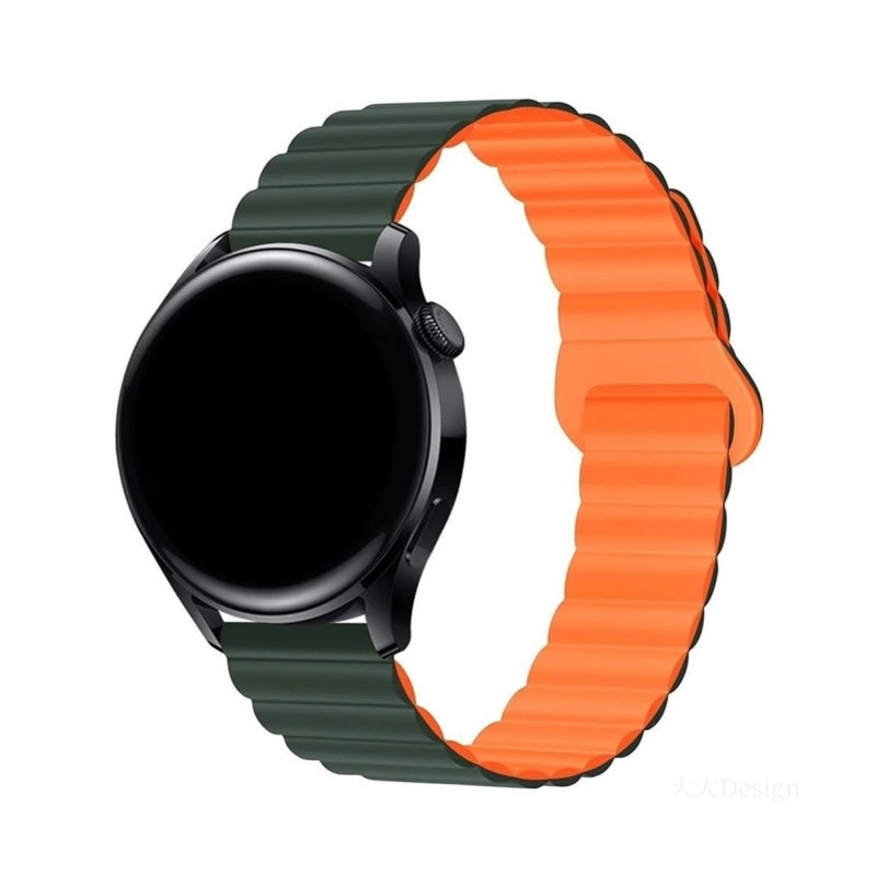 Silicone Magnetic Strap, Universal For Samsung Watch6, 20/22mm Watch Strap Dark Green Orange Dewell X
