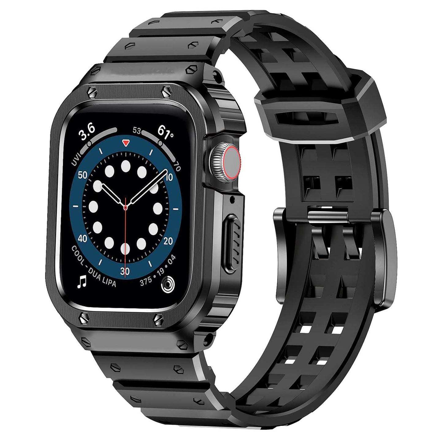 Rugged Protective Case with TPU Sport Band for Apple Watch, Stainless Steel Metal Bumper Shockproof Strap Dewell X