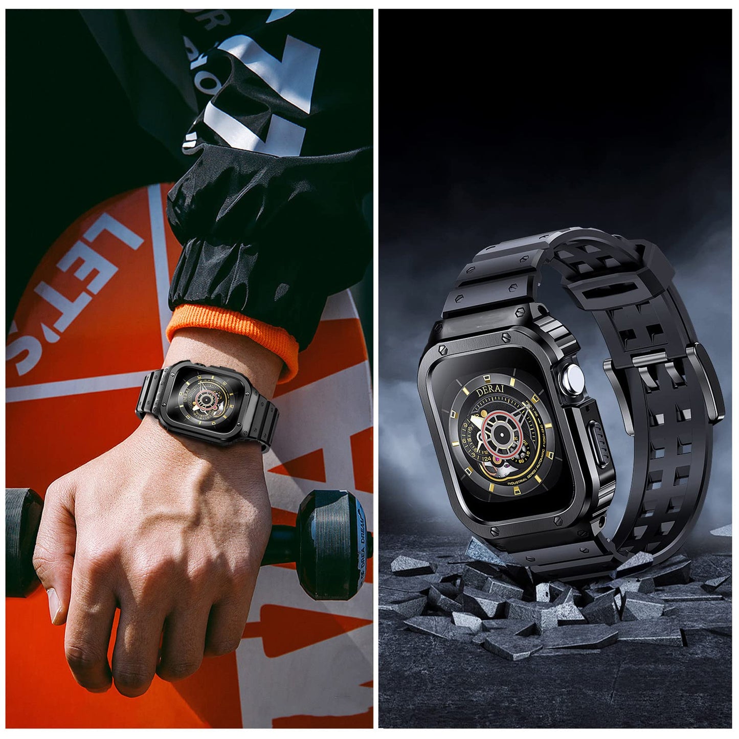 Rugged Protective Case with TPU Sport Band for Apple Watch, Stainless Steel Metal Bumper Shockproof Strap Dewell X