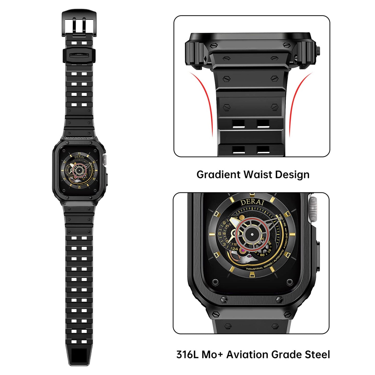 Rugged Protective Case with TPU Sport Band for Apple Watch, Stainless Steel Metal Bumper Shockproof Strap Dewell X