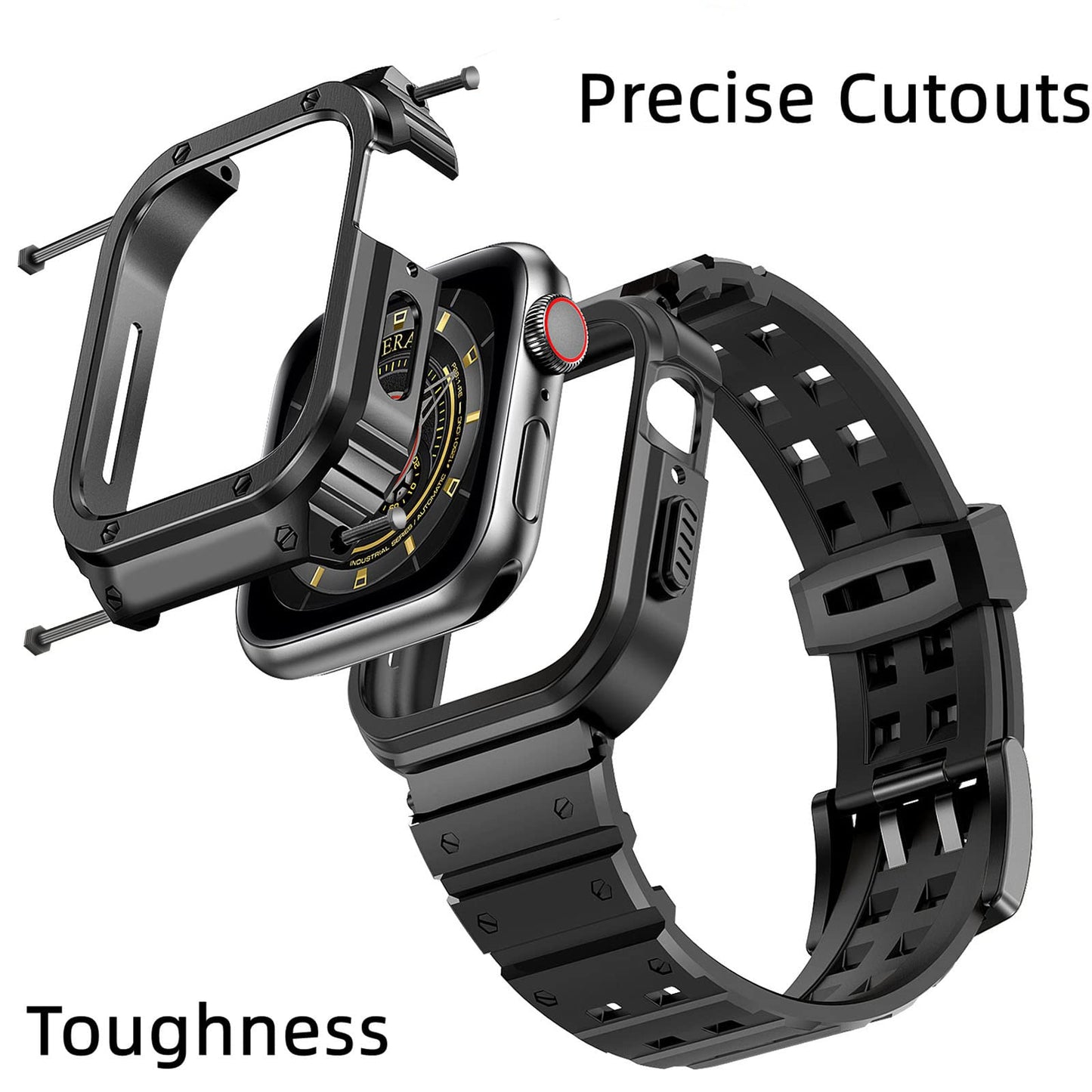 Rugged Protective Case with TPU Sport Band for Apple Watch, Stainless Steel Metal Bumper Shockproof Strap Dewell X