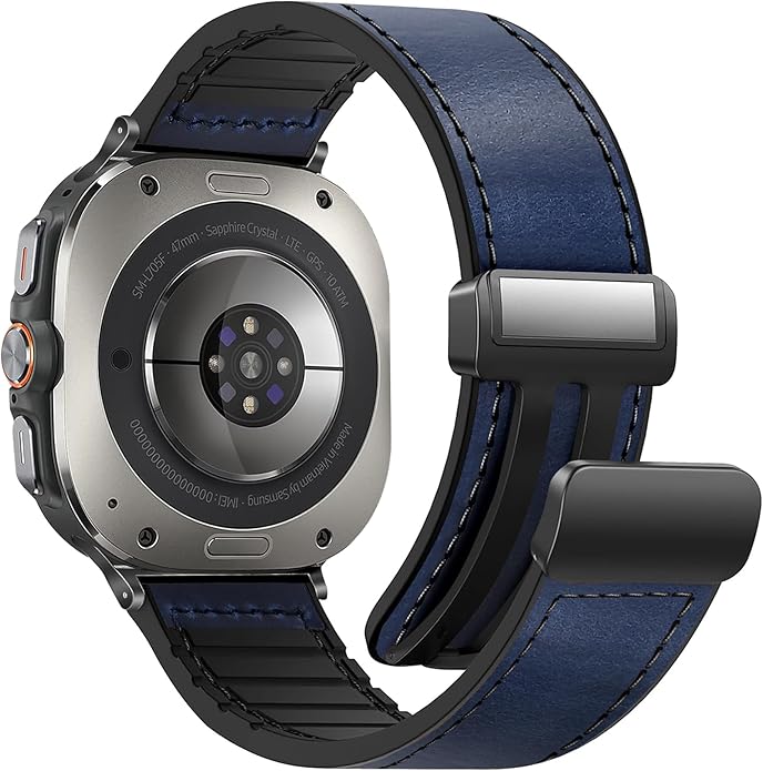 Magnetic Leather Watch Band for Samsung Galaxy Watch Ultra Blue Galaxy Ultra 47mm Dewell X