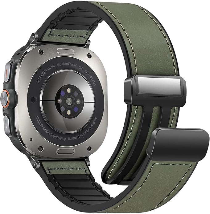 Magnetic Leather Watch Band for Samsung Galaxy Watch Ultra Green Galaxy Ultra 47mm Dewell X