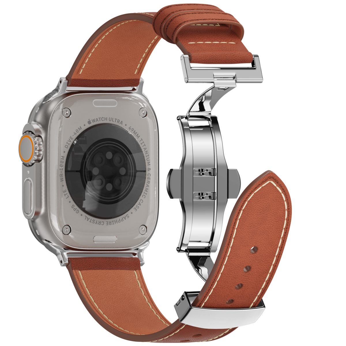 New Leather Butterfly Buckle Band For Apple Watch Sleek Silver Buckle Dewell X