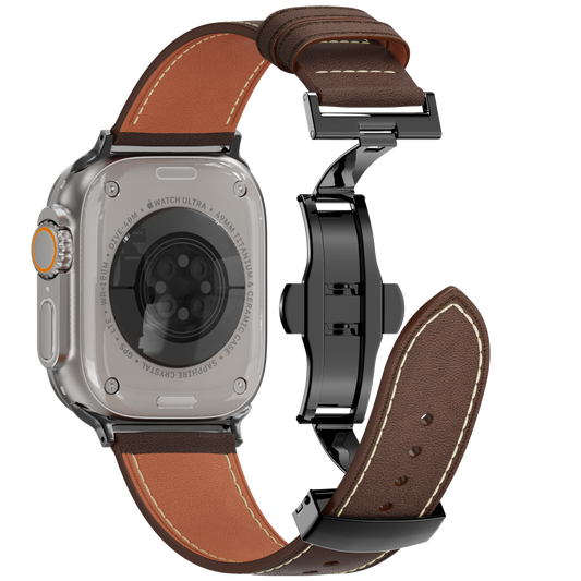 Leather Butterfly Band – Ideal Gift for Apple Watch Users – Soft Genuine Leather, Multiple Colors ⚫️ Sleek Black Buckle - Dewell X
