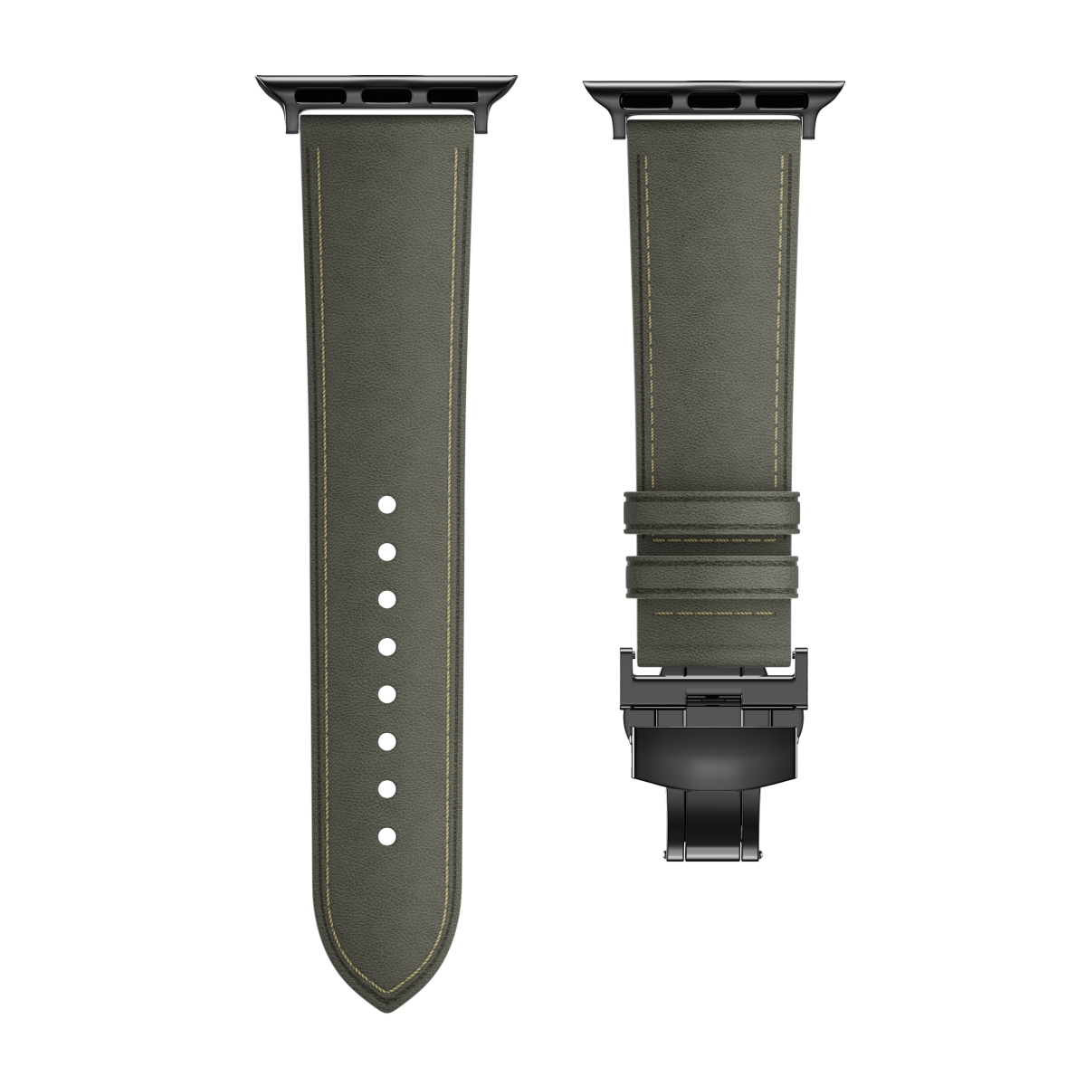New Leather Butterfly Buckle Band for Apple Watch ⚫️ Sleek Black Buckle Dewell X