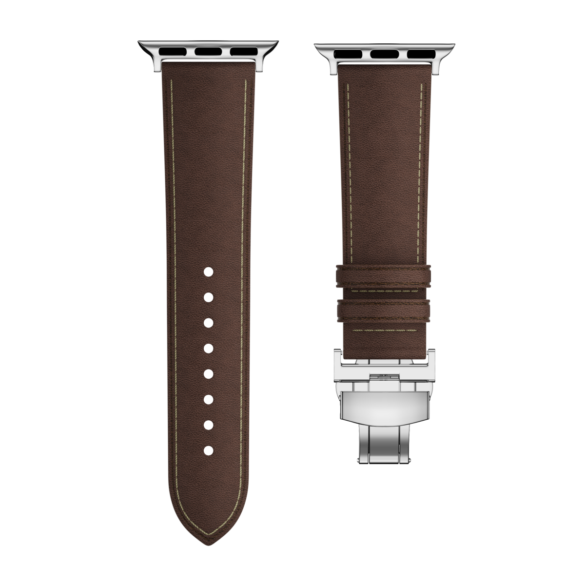 New Leather Butterfly Buckle Band For Apple Watch Sleek Silver Buckle Dewell X