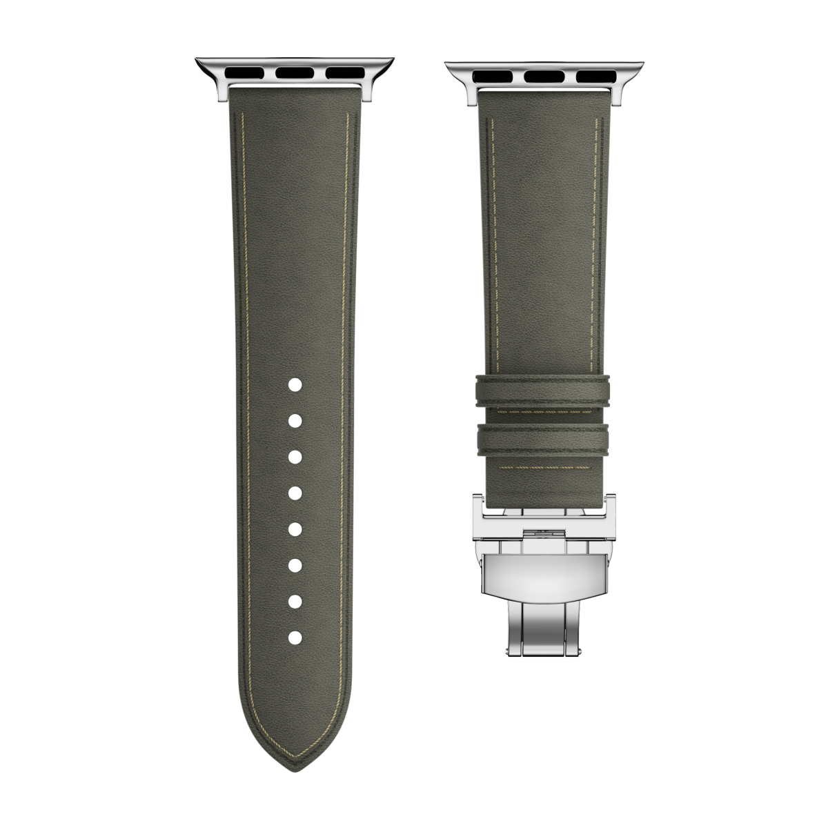 New Leather Butterfly Buckle Band For Apple Watch Sleek Silver Buckle Dewell X